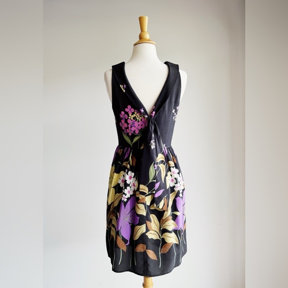 COREY LYNN CALTER Silk Blend Black Floral Dress 4 - Picture 4 of 6